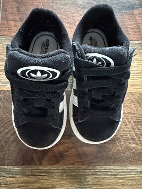 adidas Kids Black Suede Sneakers with White Stripe